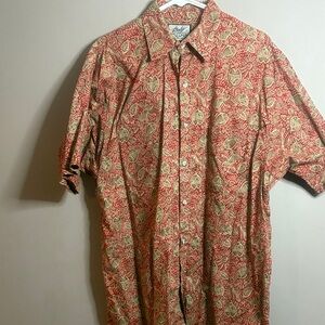 Vintage Body objects Red and Cream Fish Tribal Patterned Shirt Large